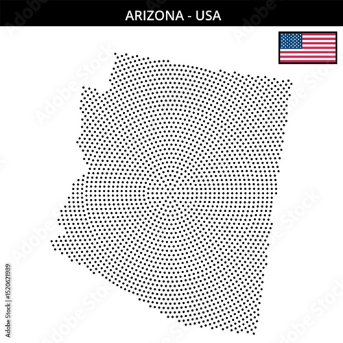 Medium circular dotted map of arizona in the USA