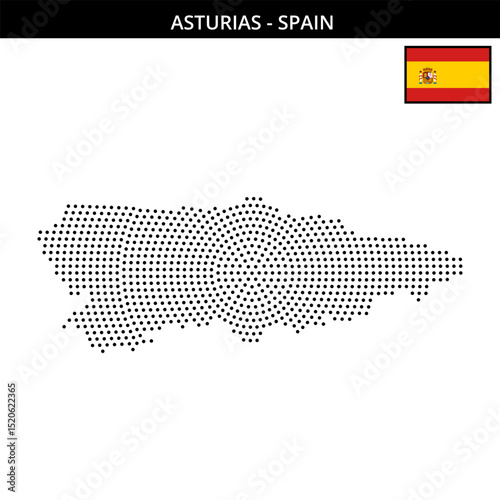 Medium circular dotted map of asturias in Spain