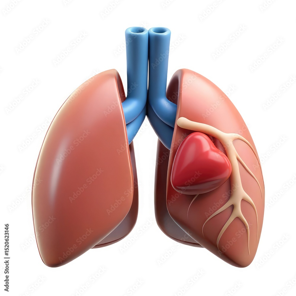 Fototapeta premium 3d model of human lungs and heart isolated on white background