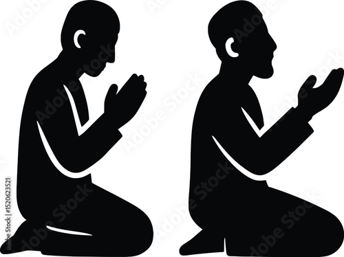 Praying Men A Vector Illustration of Faith and Devotion