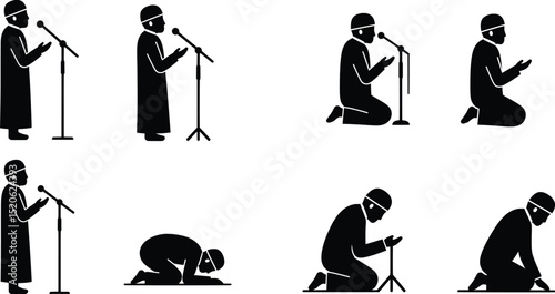 Islamic Prayer Positions Vector Illustration Set