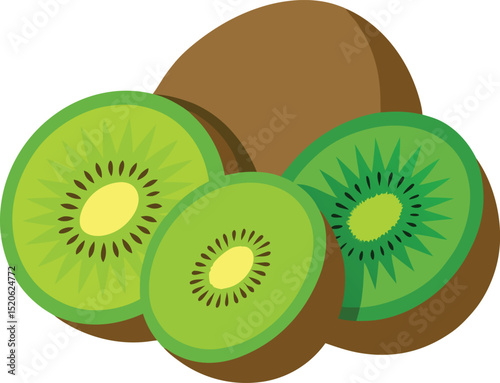 Colorful kiwi fruit icon vector illustration on transparent background.