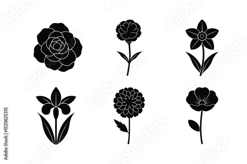 Flower Silhouette Icon Set