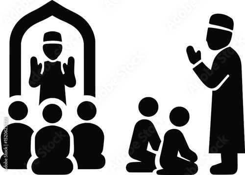 Islamic Prayer Vector Illustration Imam Leading Congregation