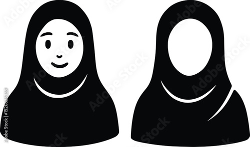 Vector Illustration Muslim Women in Hijab - Simple Icons