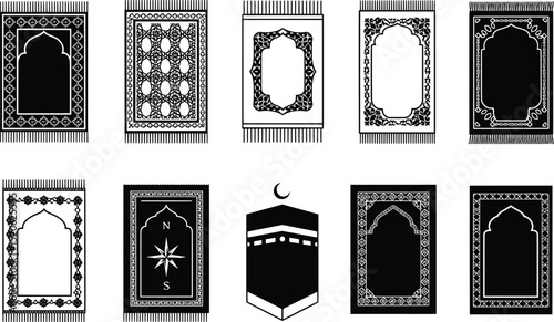 Islamic Prayer Rugs Vector Illustration Set of Designs