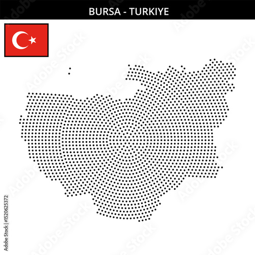 Medium circular dotted map of bursa in Turkiye