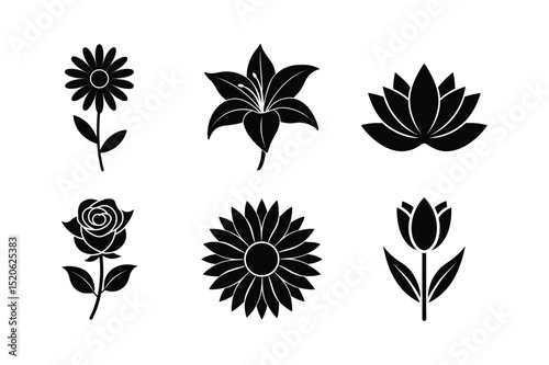 Flower Silhouette Icon Set