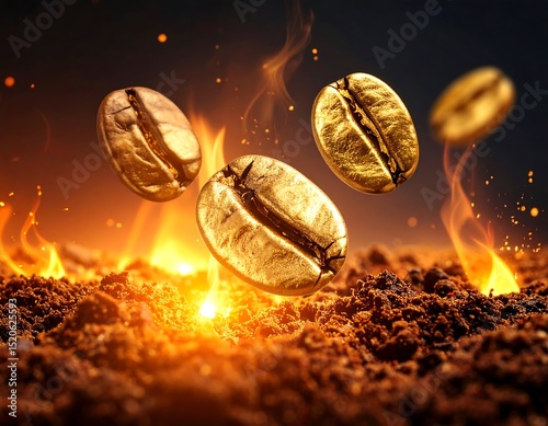 Golden coffee beans in fire