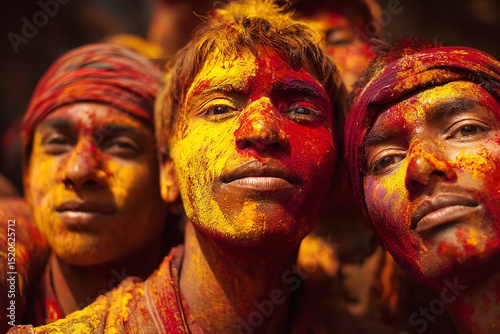 Vibrant Holi Festival Portraits Colorful India Faces Yellow Red up dye joy men fun life Asia Hindu  