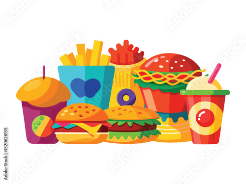 Fast food meal set isolated on white background
