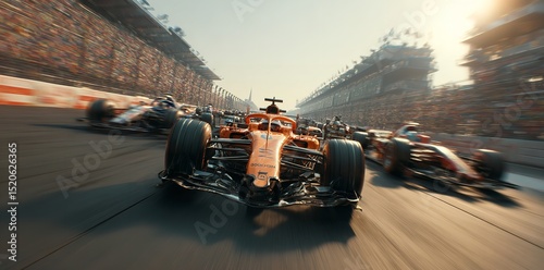 Fast Formula One Race Car Speed Blur Dynamic Action Prix Sport Track Grand Black Power Crowd Image  