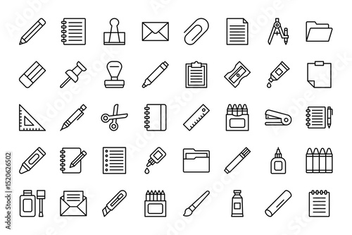 Stationery line icons set. Vector line icons.