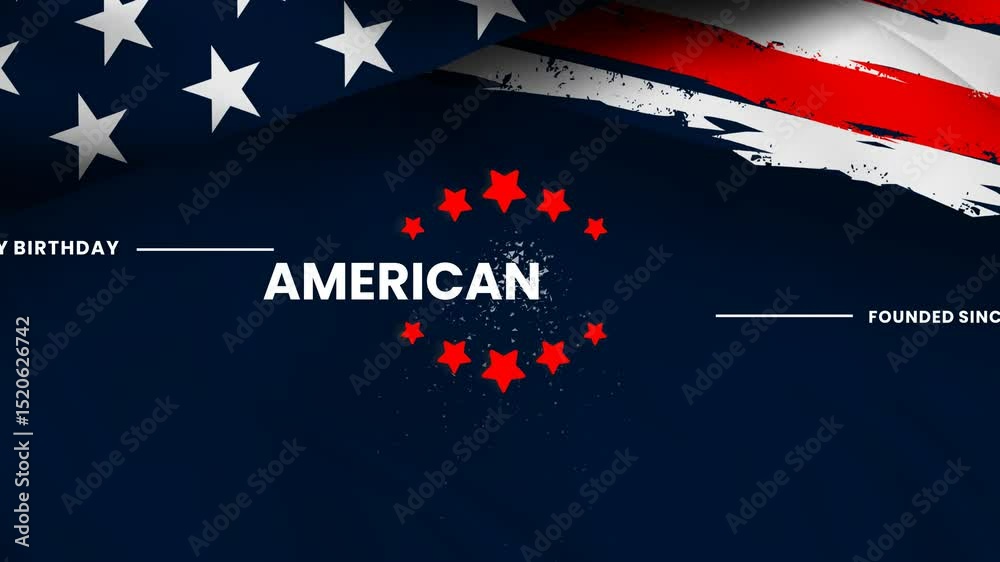 happy birthday american legion text animation with US flag waving , 4k  video