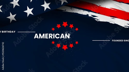 happy birthday american legion text animation with US flag waving , 4k  video