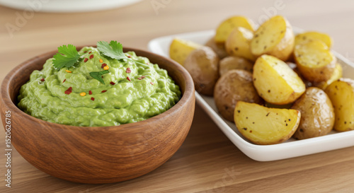 Bowl with delicious guacamole. Avocado. Bowl of guacamole with fresh ingredients