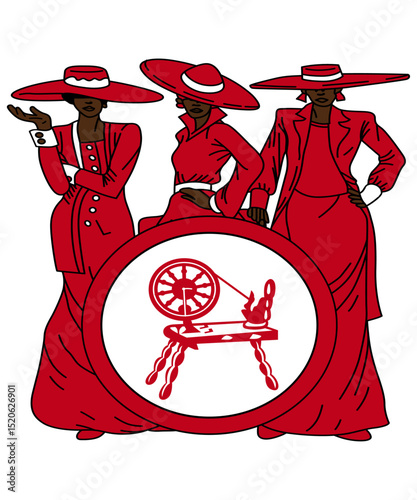 Retro woman in hat red and black silhouette