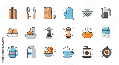 Collection of Colorful Kitchen Utensils and Food Icons  Perfect for Culinary Websites and Apps