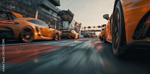 Fast Orange Sports Cars Racing Track Speed Blur Dynamic rush road style tires motion luxury energy  