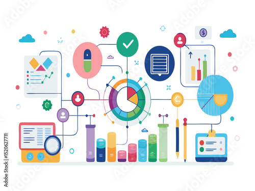 Healthcare data analysis infographic isolated on white background
