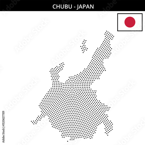 Medium circular dotted map of Chubu in Japan