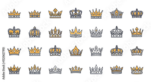 Collection of Hand-Drawn Crown Illustrations Royal, Elegant, and Majestic Designs