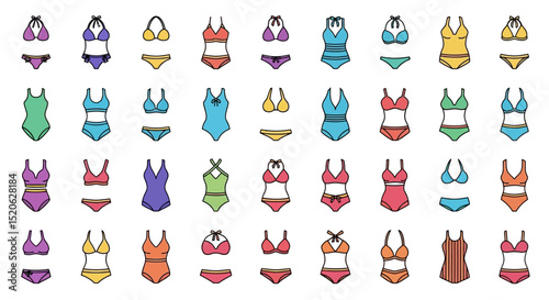Colorful Swimsuit and Bikini Illustrations A Diverse Collection of Summer Fashion Designs
