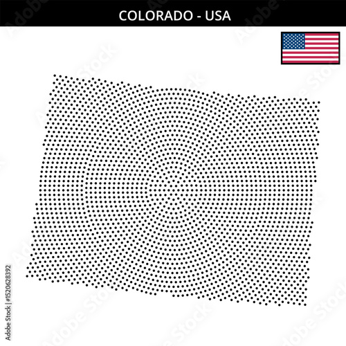 Medium circular dotted map of colorado in the USA