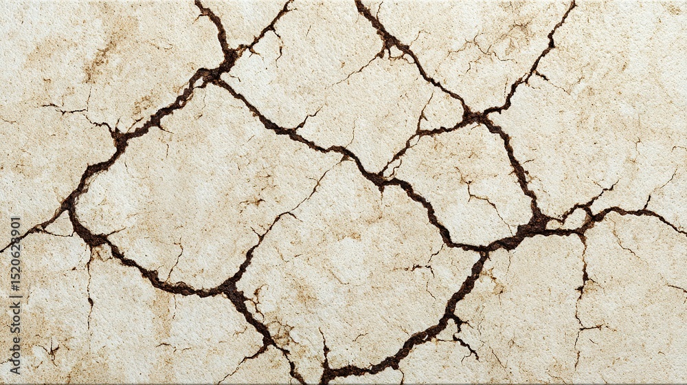 Obraz premium Cracked beige surface texture with deep fissures.