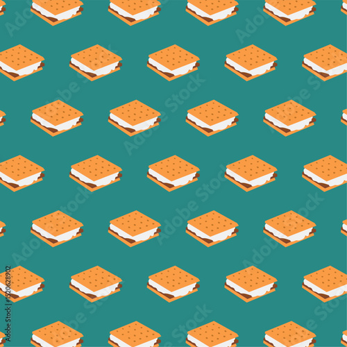Vector illustration of a seamless pattern with smores on pink background.