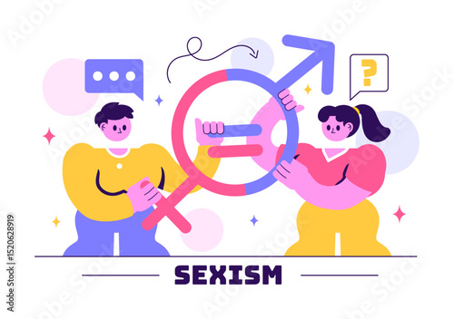 Sexism Illustration Featuring Gender Inequality Between Men and Women in the Workplace or Society, Aiming to Raise Awareness and Stop Discrimination
