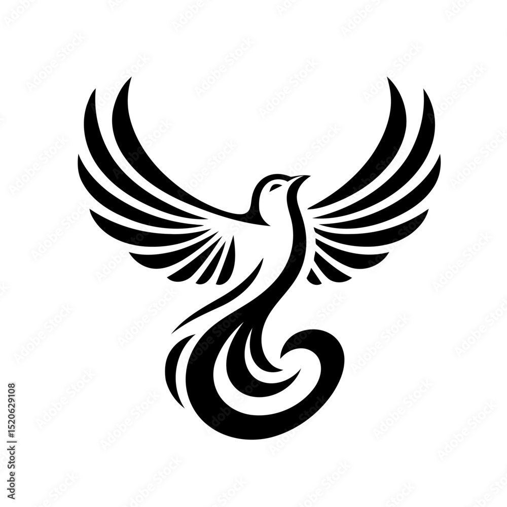 Obraz premium Majestic Bird in Flight: Abstract Black and White Bird Vector Graphic