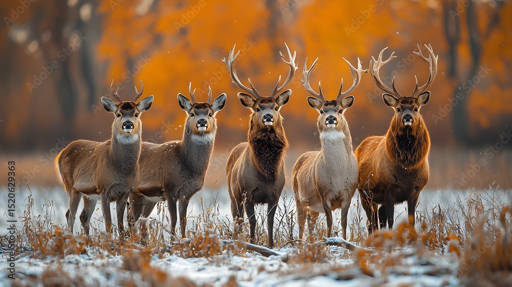 Obraz premium Majestic Deer Family in Vintage Setting