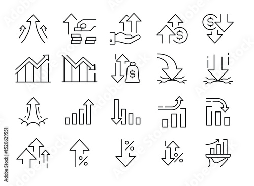 Growth and Decline line Icon Set. Outline style. Stock Market, Profits, Launches, Financial Movement. Business Themes.