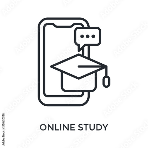 Online Study Icon Outline Style. Vector Illustration For Graphic Design