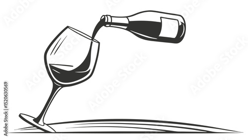 Elegant red wine pours into a glass from a bottle, a perfect isolated beverage for celebration