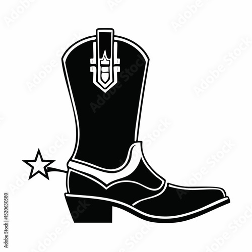 A sharp and elegant outline of a cowboy boot with spur, drawn in a minimal vector format.