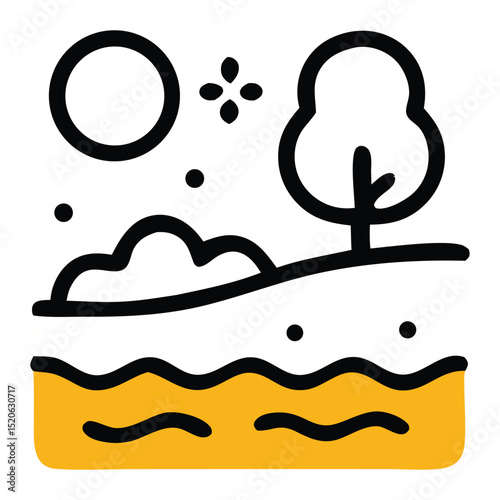 Pollution threatened serene landscape featuring a tree, sun, water  ideal for environmental awareness campaigns, articles, presentations, and social media posts.