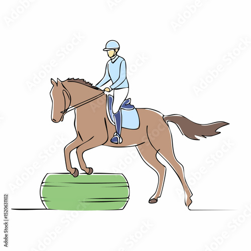 An abstract but recognizable depiction of a rodeo barrel racing moment, in clean vector form.