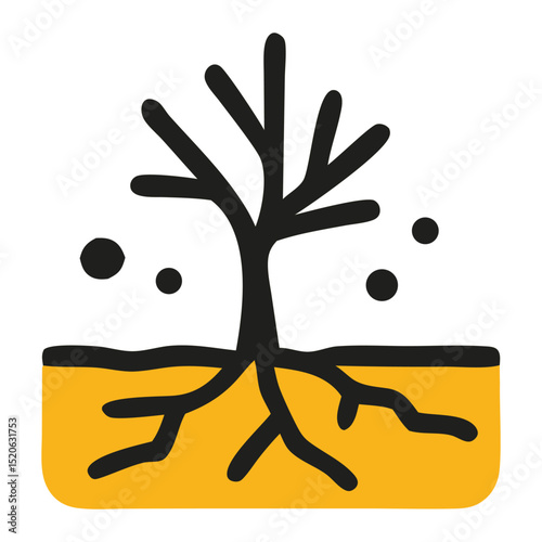 Pollution threatening vibrant black and yellow tree life. Suitable for environmental awareness campaigns, nature conservation websites, and educational materials.