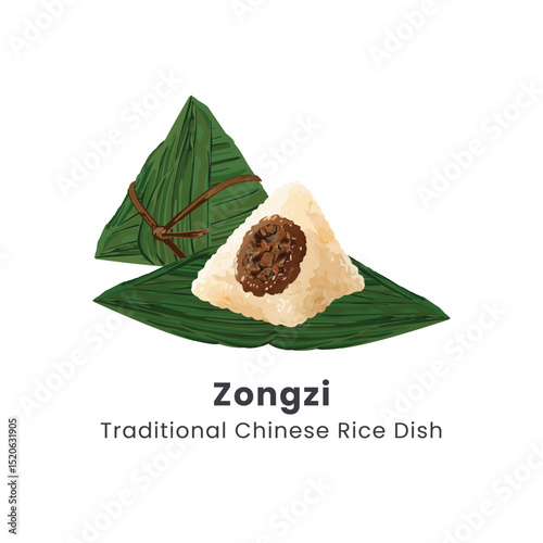 Zongzi Traditional Chinese Rice Dumplings Vector Illustration