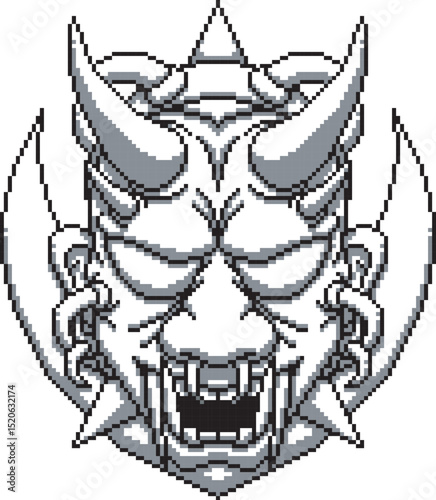 japanese mask oni cyber scary background shading
