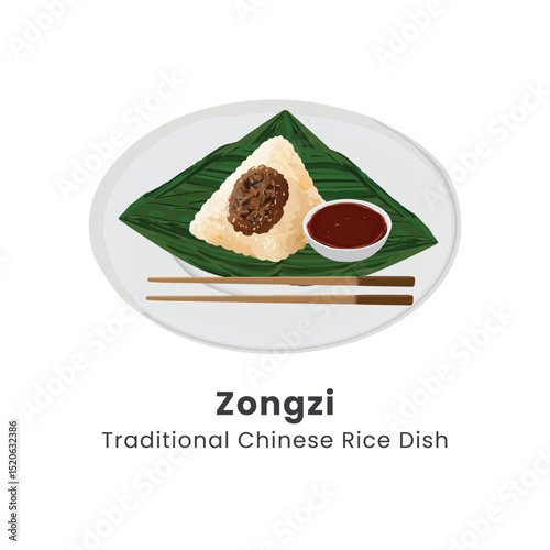 Zongzi Traditional Chinese Rice Dumplings Vector Illustration