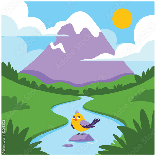 natural scenery home tree river ghat sun cartoon 18.eps
