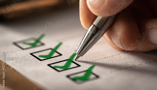 Checklist filled out with pen mark