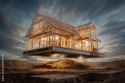 A time-lapse style image of a house being built from the ground up