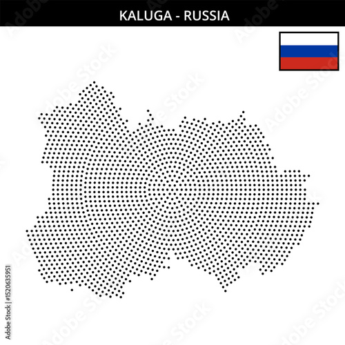 Medium circular dotted map of kaluga in Russia