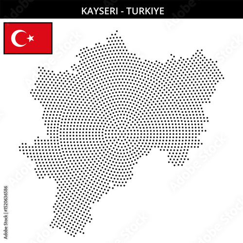 Medium circular dotted map of kayseri in Turkiye