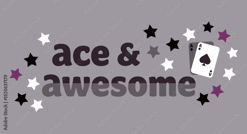 Fototapeta premium ace & awesome. Asexual pride design with ace of spades, stars, and asexual flag colors. LGBTQIA+ identity celebration.