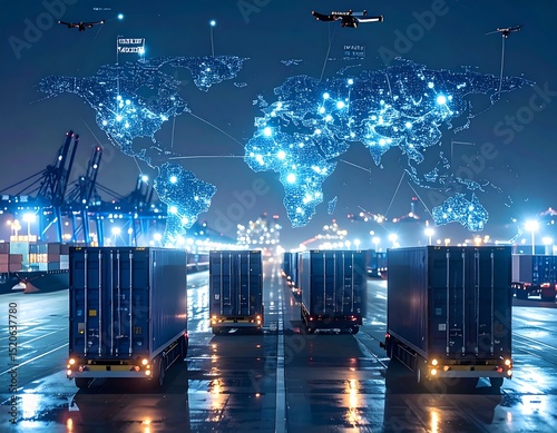 Global cargo logistics at night